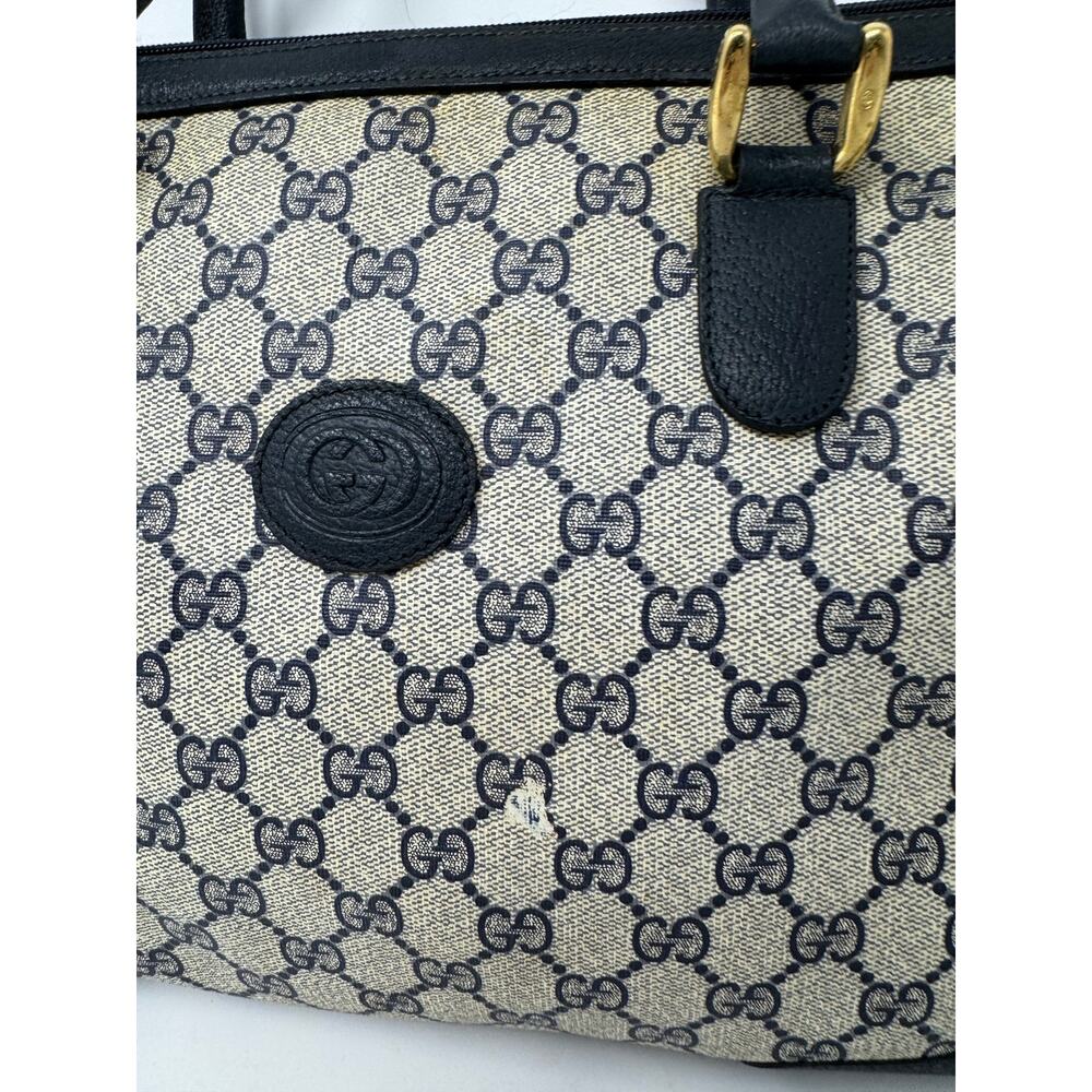Gucci Vintage GG Supreme Navy Boston Bag – Monogram Canvas Leather Top Handle - Picture 4 of 14